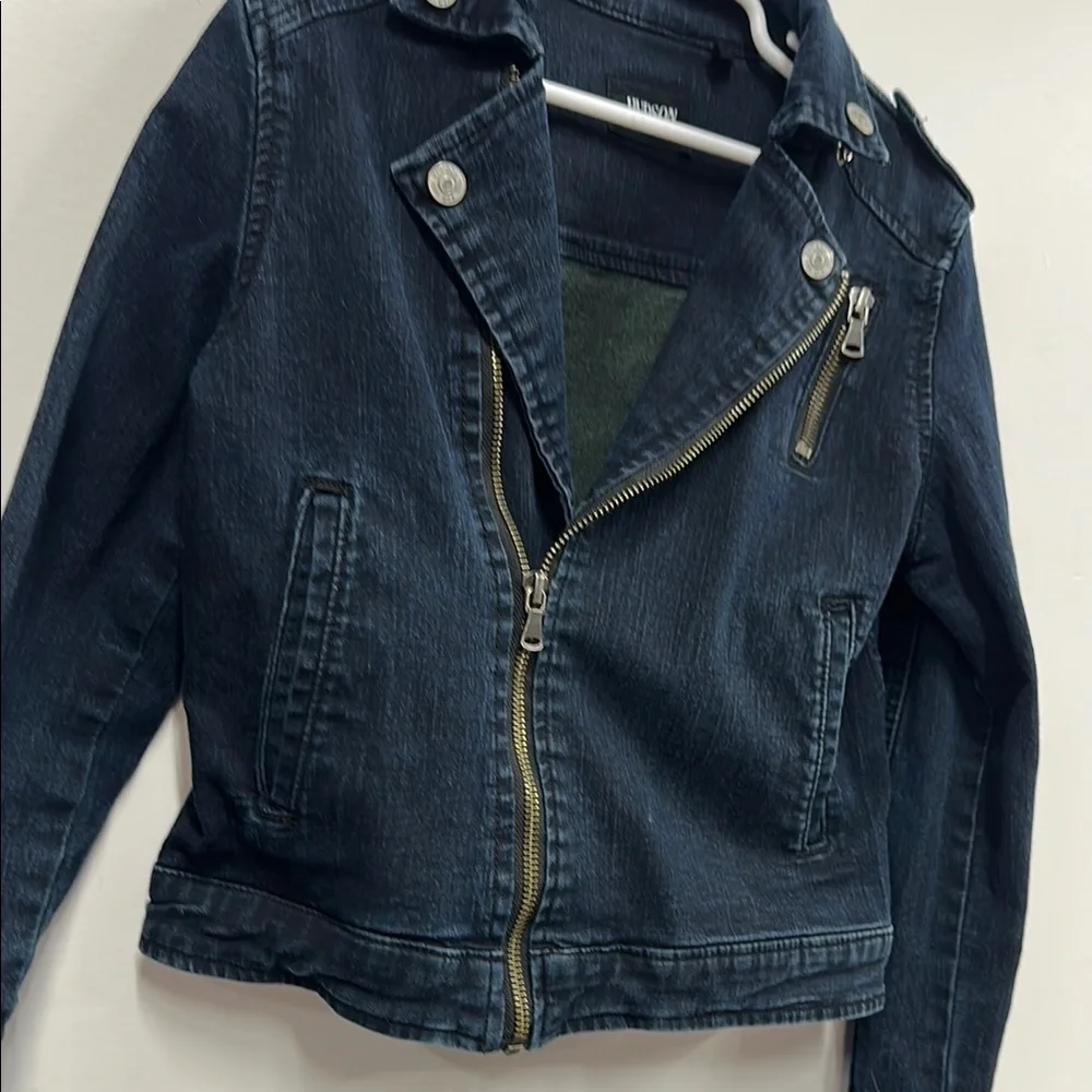 Hudson Jeans dark blue moto Jean Jacket Asymmetrical Zipper M